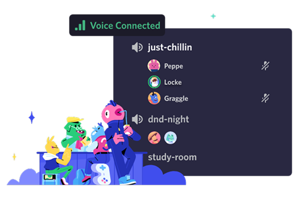 Ilustração de canais de voz com amigos conectados
